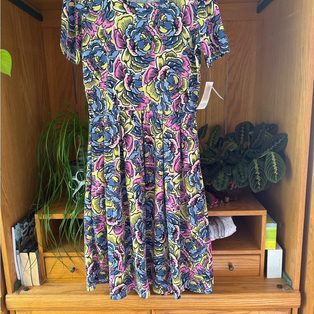 LuLaRoe Floral Dress - Blue, Pink, Yellow